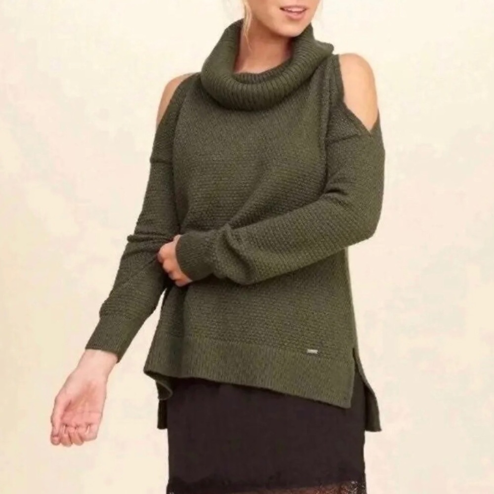 Hollister Open Shoulder Green Sweater